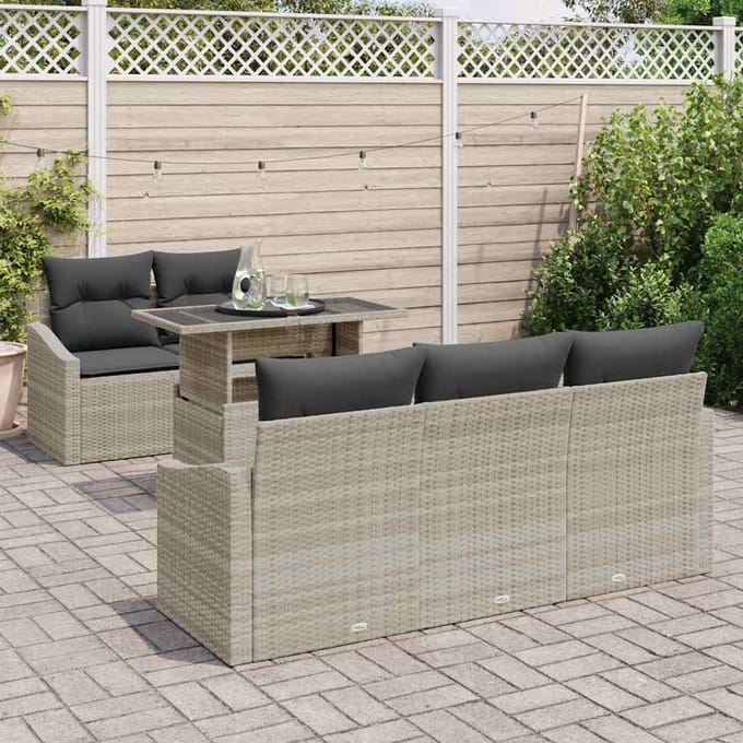 vidaXL - Tuinbank - Set - 6 - st - Lichtgrijs - poly - rattan