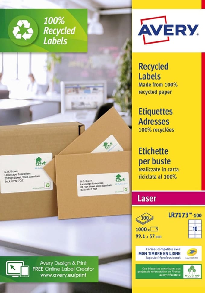 Etiket avery lr7173-100 99.1x57 recycled wt 1000st | 5 stuks