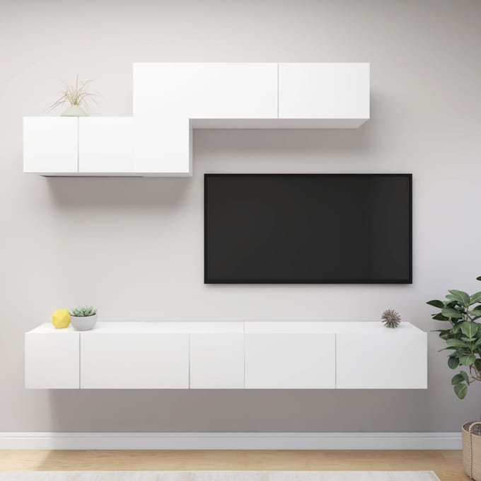 vidaXL - 6-delige - Tv-meubelset - bewerkt - hout - wit