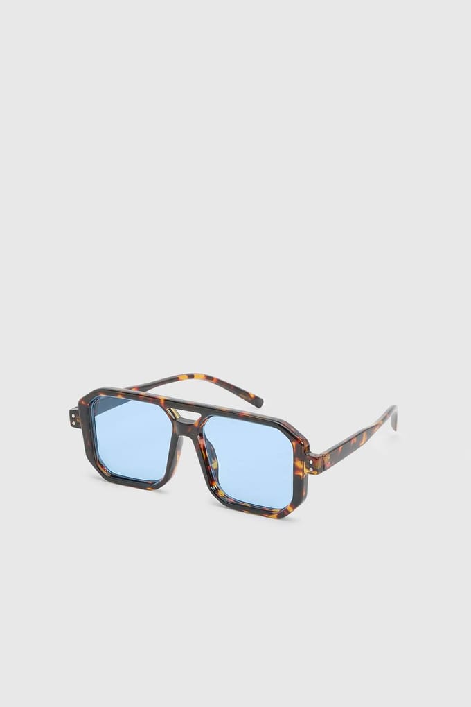 boohoo Dames Oversized Vierkante Blauwe Lens Aviator Zonnebril | Brown