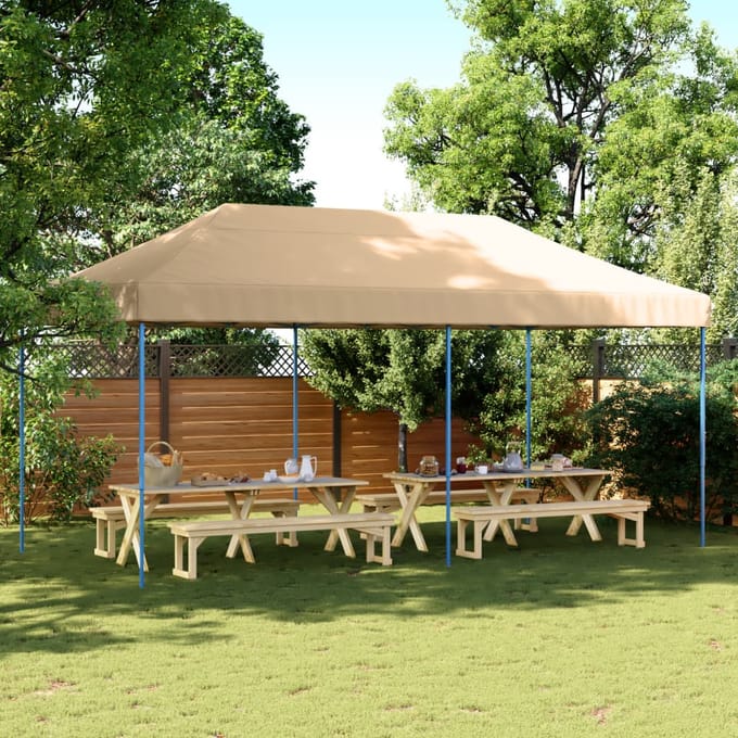 vidaXL - Partytent - Beige - met - blauwe - frame - Oxford - Stof