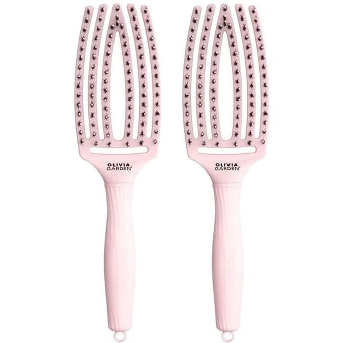 2x Olivia Garden Fingerbrush Care Iconic Boar&Nylon Pastel Pink Medium