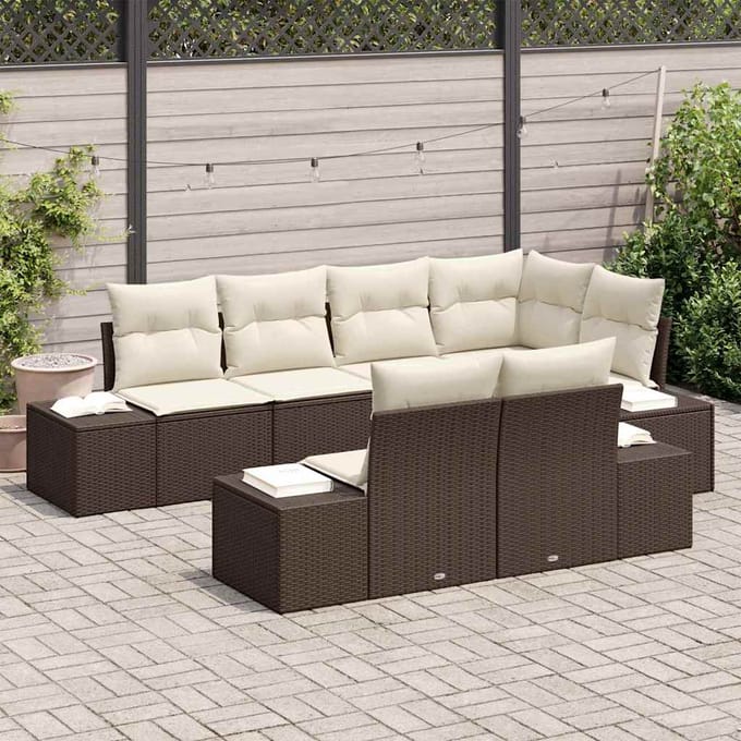 vidaXL - Tuinbank - Set - 7 - st - Bruin - en - Crème - poly - rattan