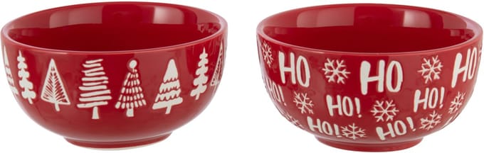 J-Line schaal Dolomiet - keramiek - kerstrood/wit - 2 stuks