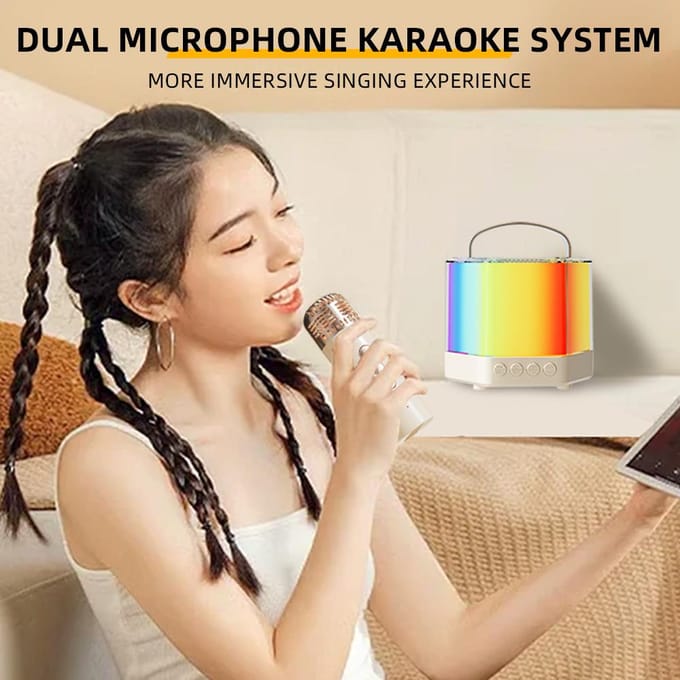 Karaoke Machine Mini Draadloze Microfoon en Speaker Set met 2 Microfoon RGB Kleurenlicht Handheld