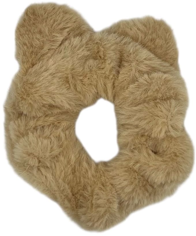 Scrunchie - elastiek - zachte furry stof - met oortjes - zandkleur
