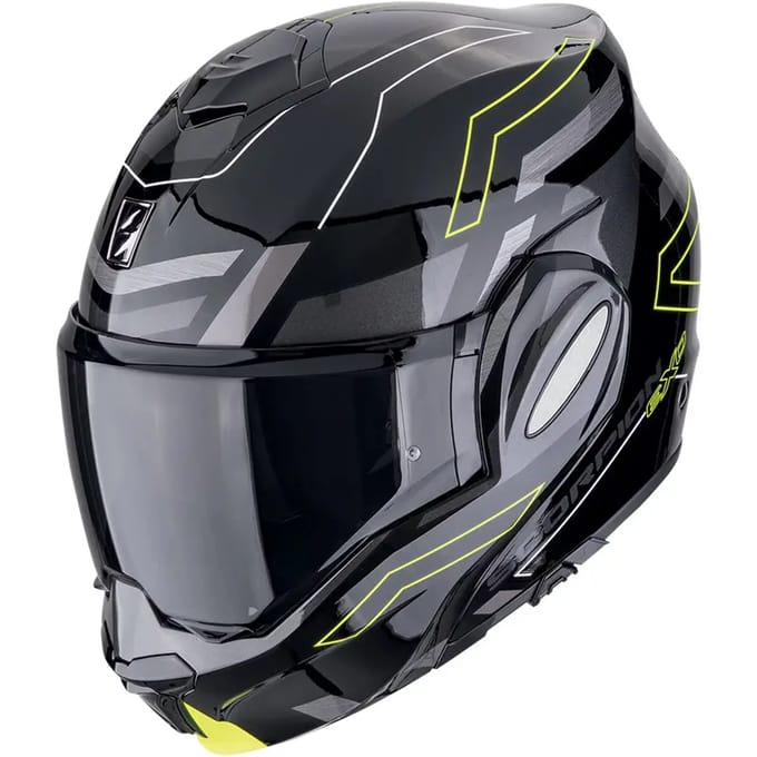 Scorpion Exo-Tech Evo Conquer Black-Neon Yellow - Systeemhelm - Maat S - Motorhelm - ECE 22-06 gekeurd