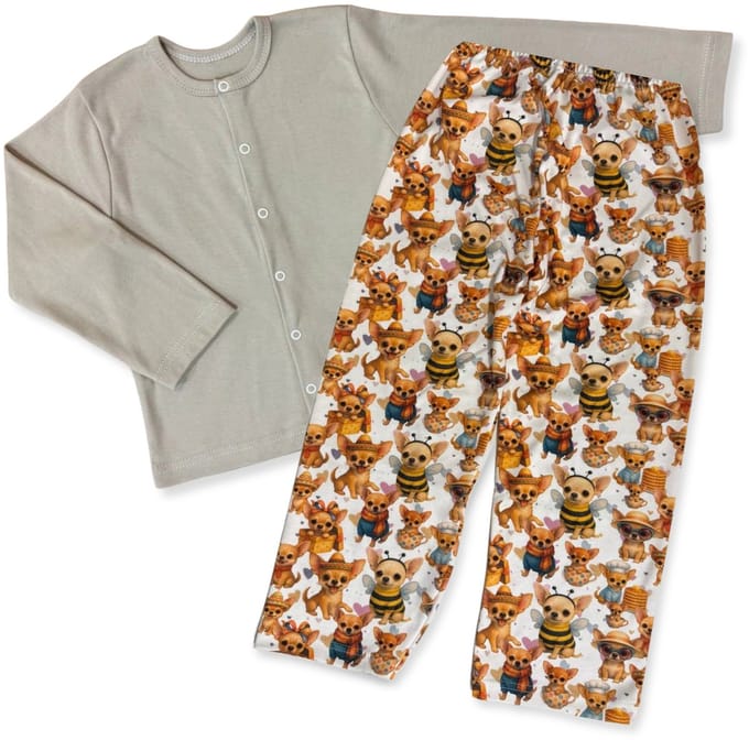 Dartomik - Kinderpyjama - Beige - Piesjes - 100% Katoen - Maat 104