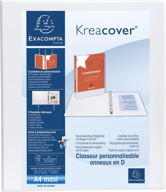 Exacompta 10x Kreacover Ringband in PP met 2 D-ringen van 16mm - A4 maxi - Wit - 51820E