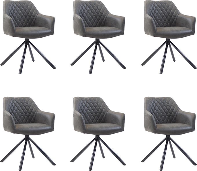 Bronx71® Industriële eetkamerstoel Dex antraciet eco-leer - Eetkamerstoelen set van 6 - stoel
