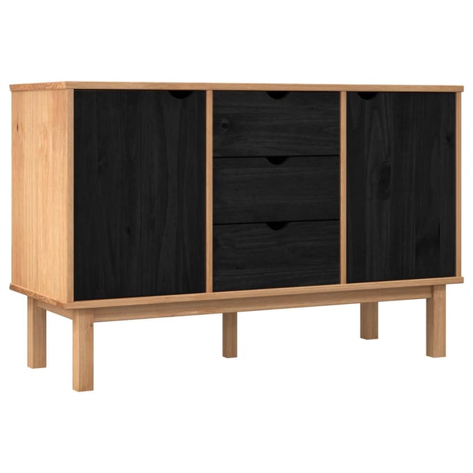 vidaXL - Dressoir - OTTA - Zwart - 113,5 - x - 43 - x - 73 - cm - Massief - grenenhout