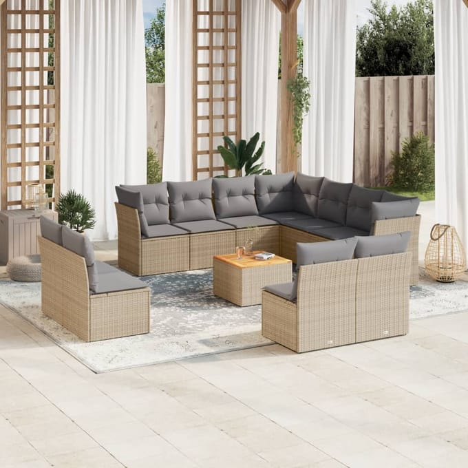 vidaXL - 12-delige - Loungeset - met - kussens - poly - rattan - beige