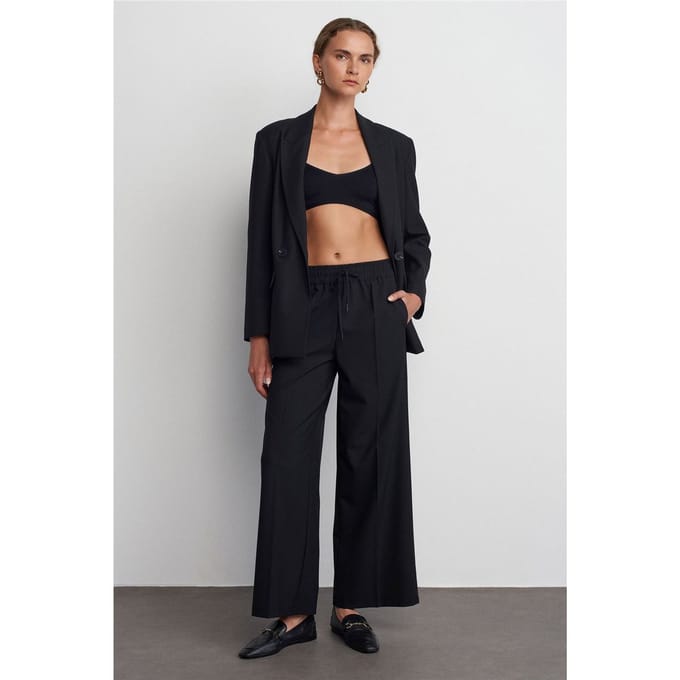 Wijde stoffen broek met trekkoord in de taille