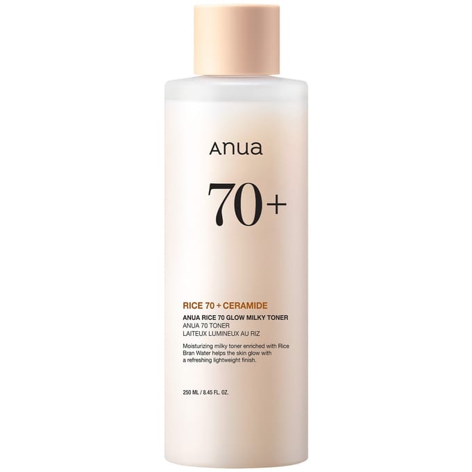 Anua Rice 70 Glow Toner Lait Éclaircissant Hydratant Préparation de Peau 250ml white