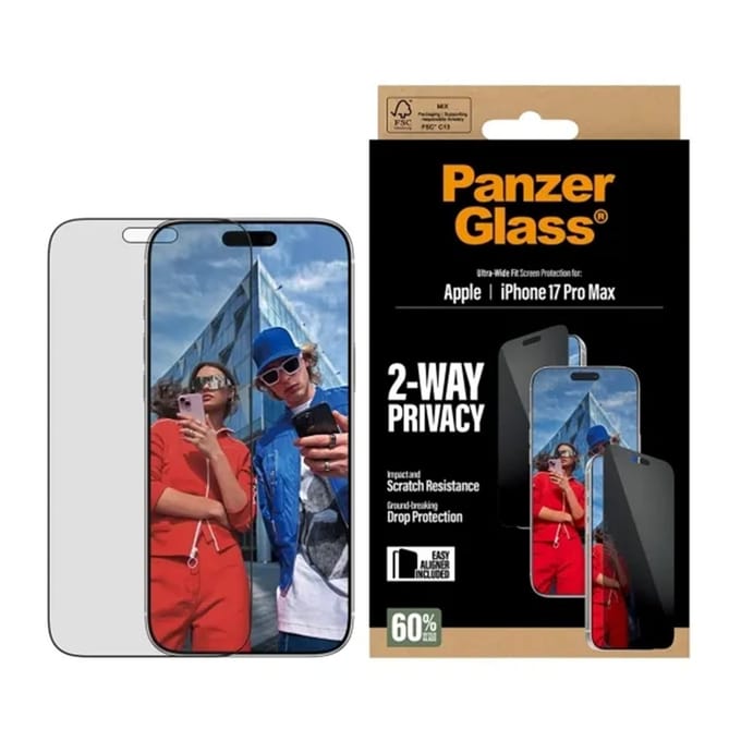 PanzerGlass Screenprotector geschikt voor Apple iPhone 17 Pro Max Glazen | PanzerGlass Ultra-Wide Fit Privacy Screenprotector Privacy - Case Friendly - Zwart