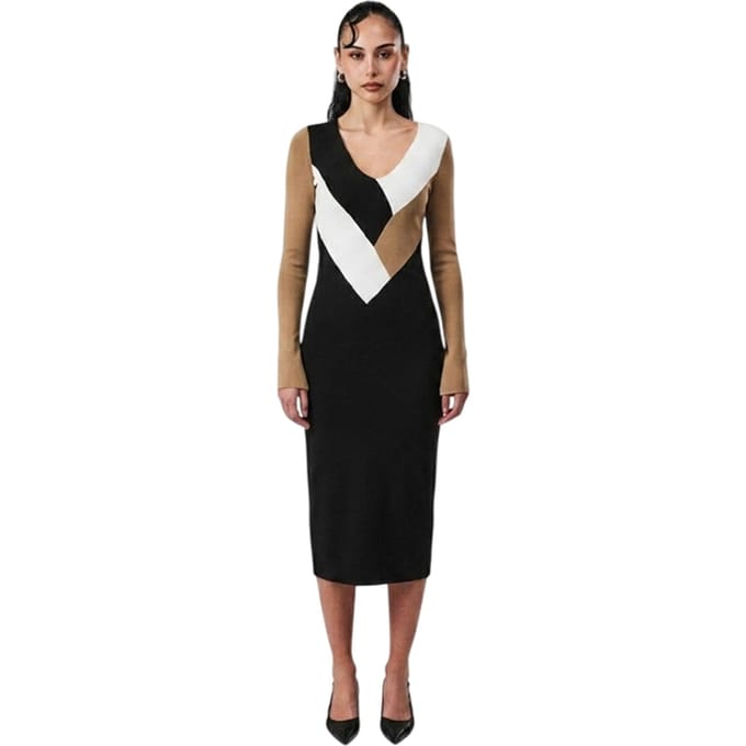 Boss Florency viscose slanke midijurk voor dames (Zwart/Bruin/Wit)