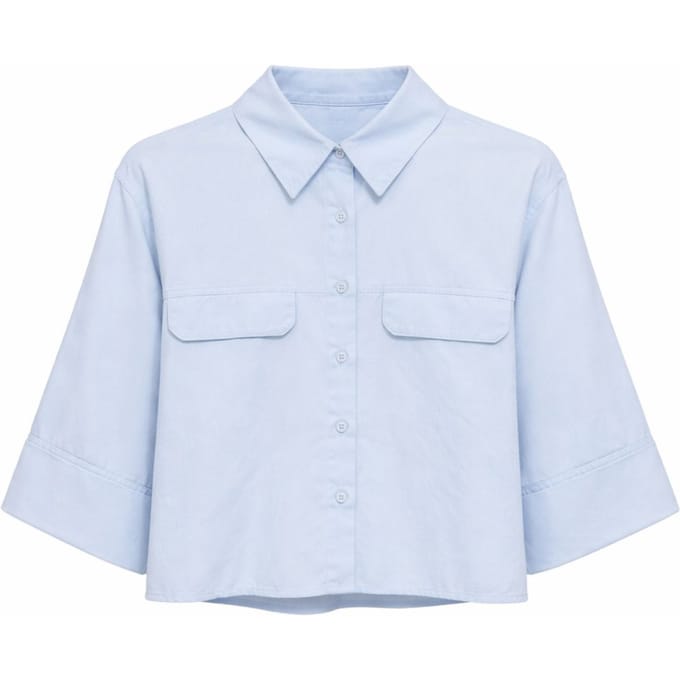 Korte Mouw Crop Poplin Shirt