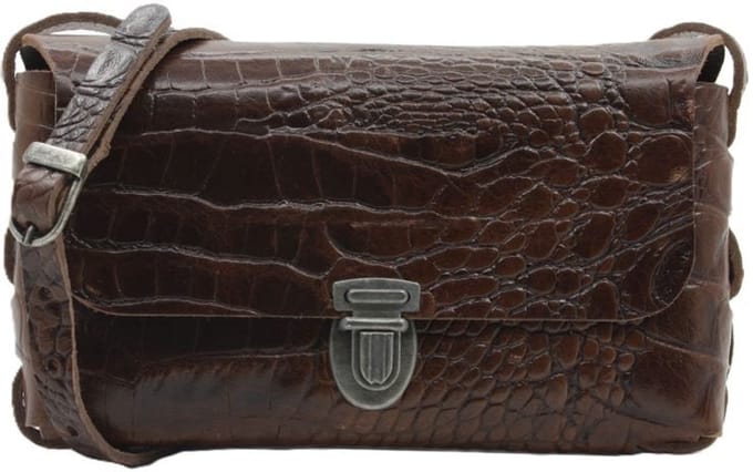 Zwarte schoudertas met kroko print - klein model - 100% Leer