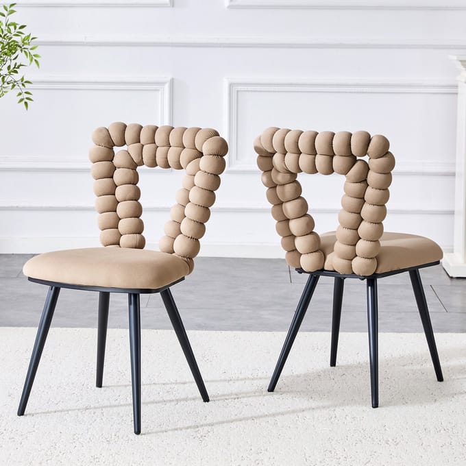 MIVRAY Eetkamerstoel Set Van 2 - Geometrische Open Rugleuning - Voor Eetkamer En Woonkamer - Metaal En Fluweel Camel