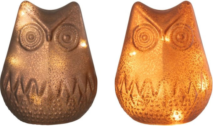 J-Line figuur Uil - glas - bruin - 2 stuks - LED