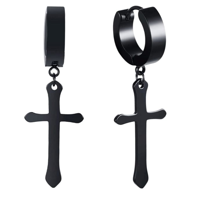 Fako Bijoux® - Oorbellen - Oorringen - RVS - Kruisje - Zwart