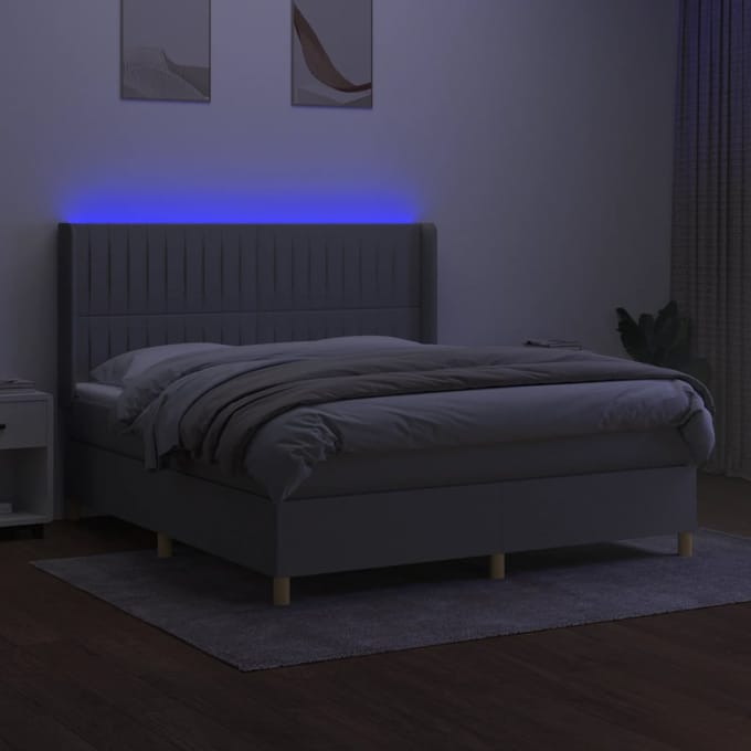 vidaXL - Boxspring - met - matras - en - LED - stof - lichtgrijs - 180x200 - cm