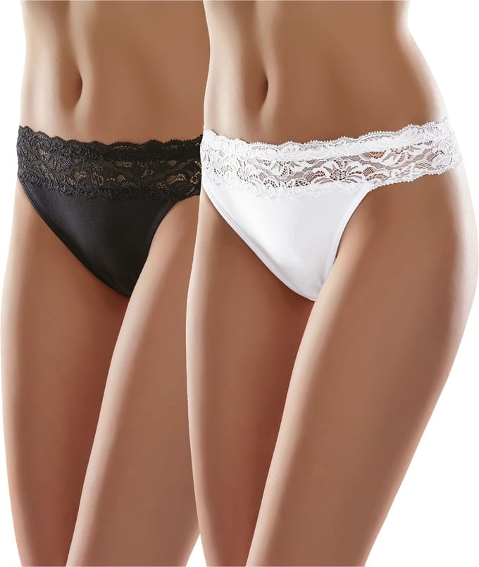 Merry Style Dames Slip Onderbroek - Katoen - Regular Taille - 2-Pack - MS-GAB-24-Panties-nnn-2P - (2Pack) Zwart/Wit - L