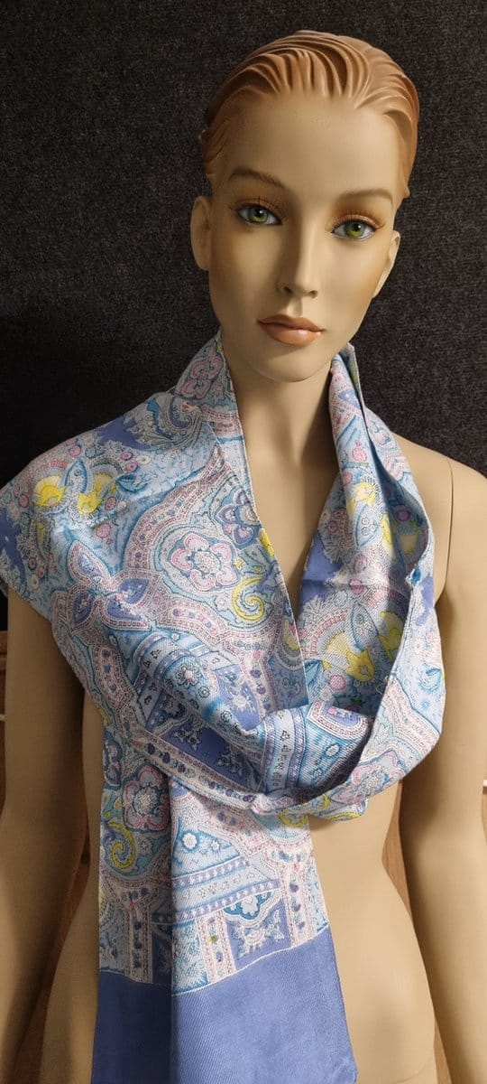 Dames Sjaal , Viscose , Dubbel afgewerkt, Blauw motief.