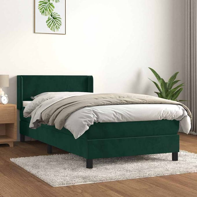 vidaXL - Boxspring - met - matras - fluweel - donkergroen - 100x200 - cm