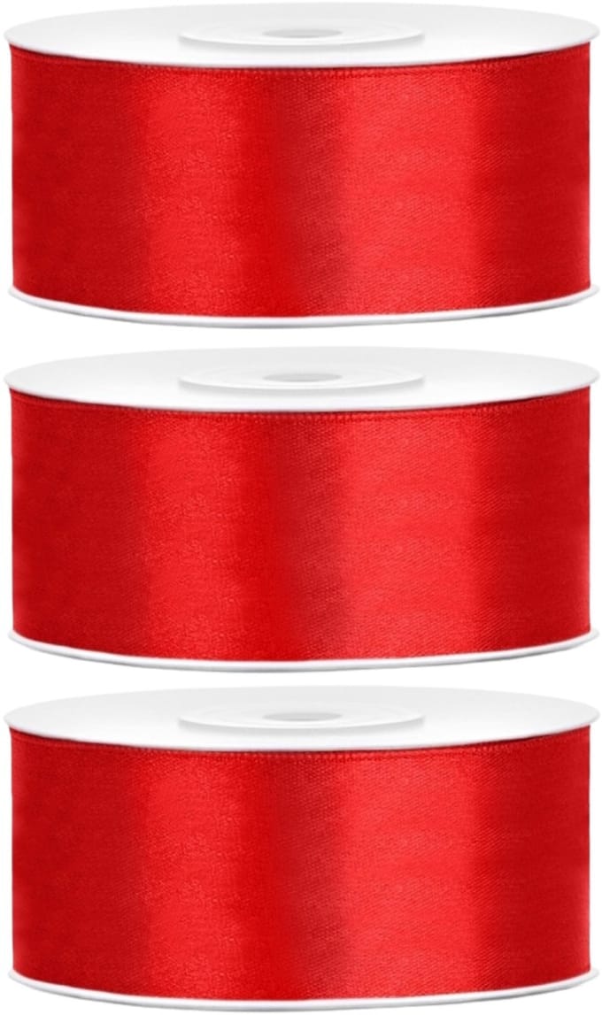 Hobby/decoratie rode satijnen sierlinten - 2,5 cm/25 mm x 25 meter - 3 stuks