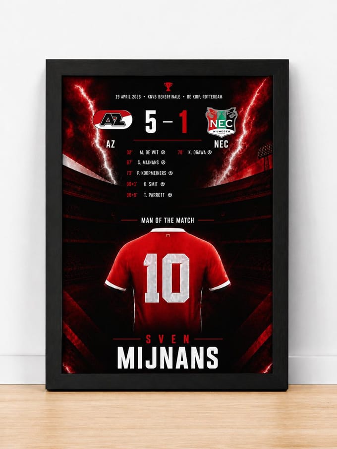 AZ - NEC KNVB Bekerfinale 2026 Poster A4 met Zwarte Lijst