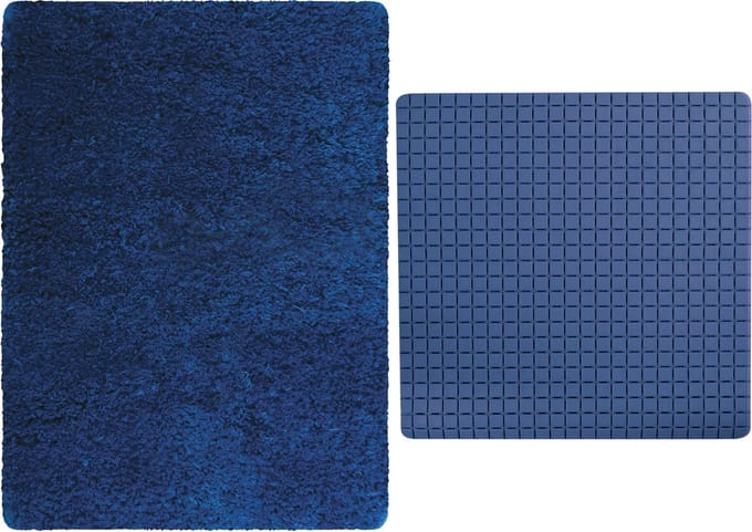 MSV Douche anti-slip/droogloop matten - Venice badkamer set - rubber/microvezel - donkerblauw