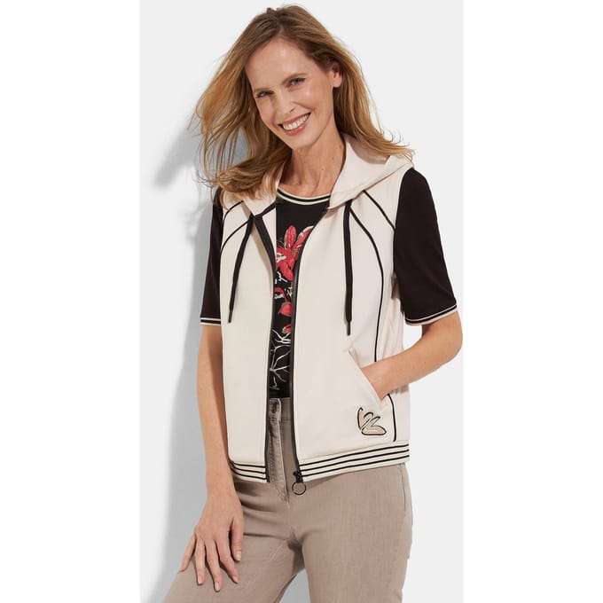 Jersey vest met capuchon en ritssluiting - beige - Gr. 48 van Goldner Fashion