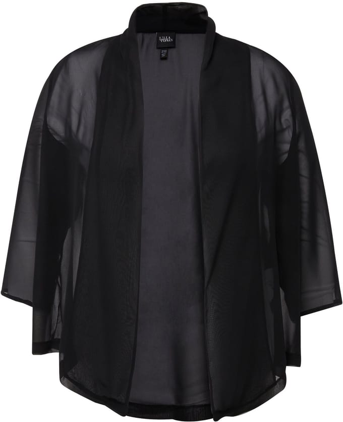 Ulla Popken - Dames - Chiffon jasje oversized sjaalkraag 3/4-mouwen - Zwart - Maat 46+