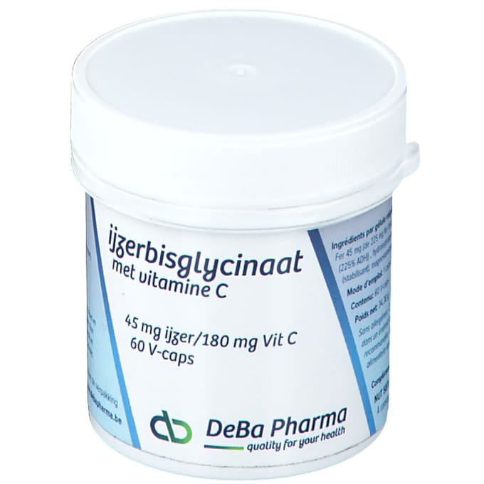 DeBa Pharma IJzerbisglycinaat met Vitamine C 60 Capsules