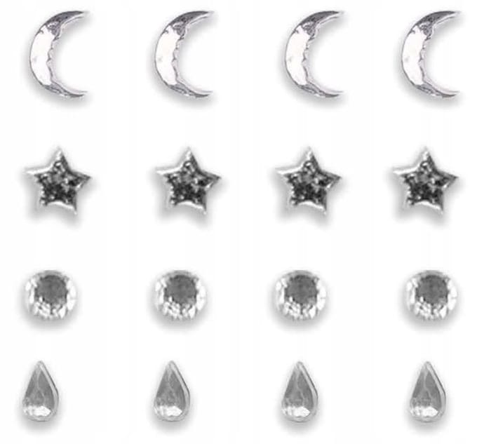 Autocollants Bijoux Strass Pour Le Visage Boucles D'oreilles Faux Argentées white