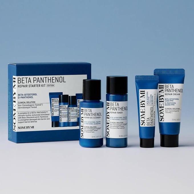 SOME BY MI Kit de démarrage Beta Panthénol 4 types – Nettoyant Gel, Tonique, Sérum, Crème white