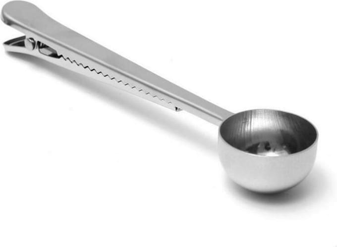 Koffie maatlepel  - RVS koffie maatschep met afsluit clip
