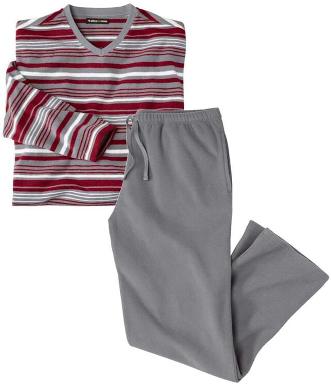 ATLAS FOR MEN - Gestreepte pyjama van microfleece - Heren - Verkrijgbaar in grote maten - XL