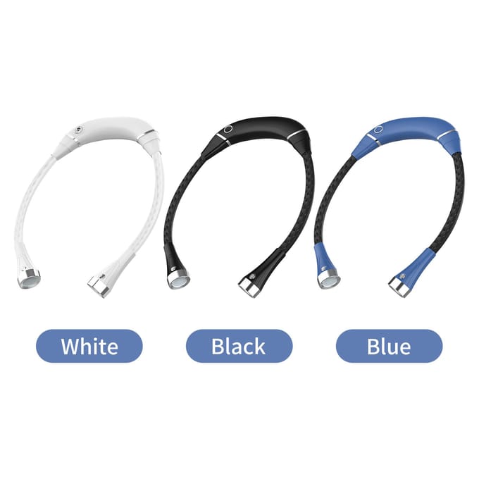 Nekleeslamp Opvouwbare USB oplaadbare LED-boeklamp 3 lichtstanden Nekknuffel leeslampen zwart