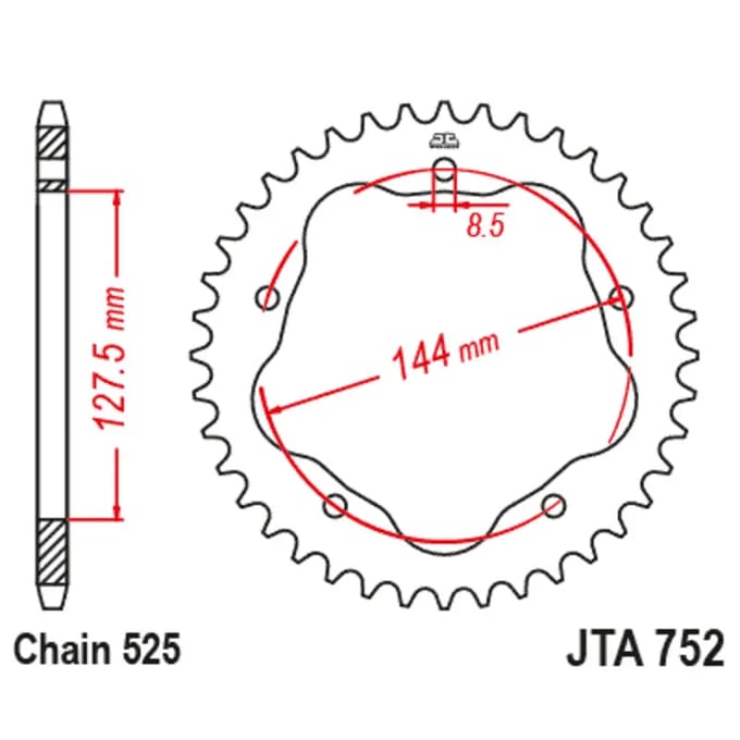 Standaard aluminium motorwiel kroon JT Sprockets 525