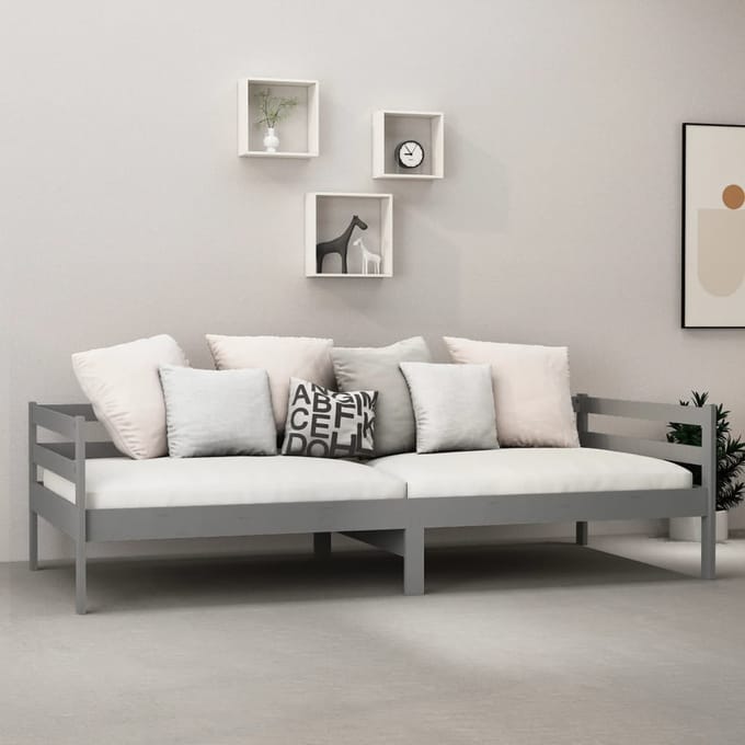 vidaXL - Slaapbank - massief - grenenhout - grijs - 90x200 - cm