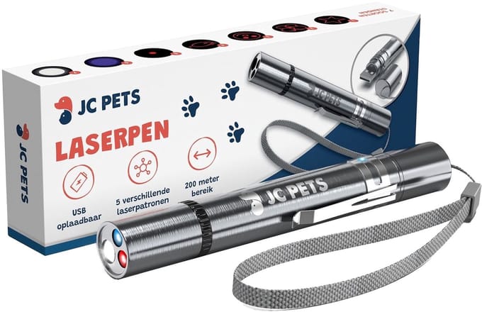 JC Pets Laserpen voor Kat – RVS – 7 Patronen – USB Oplaadbaar – Zilver