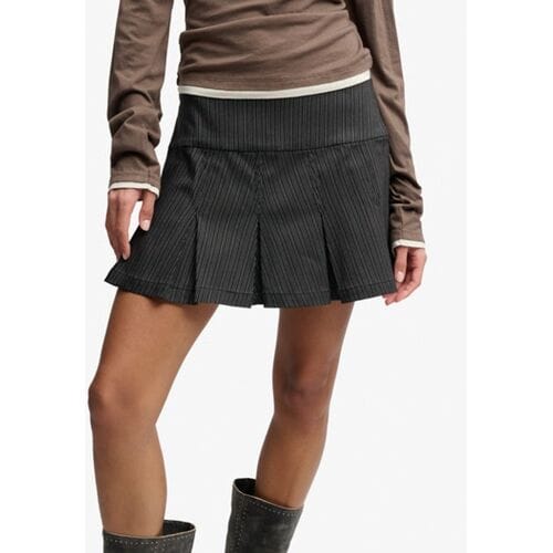 Superdry Bench Logo Geplooide Streep Minirok Dark Grey Grootte: S