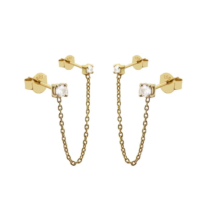 Karma Oorknoppen zirkonias chain Goud
