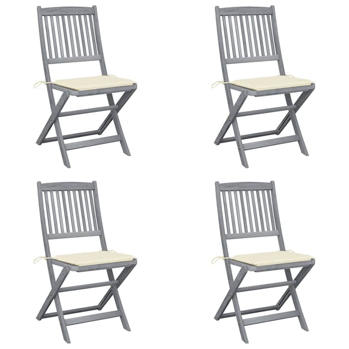 vidaXL - Set - van - 4 - klapstoelen - met - kussens, - gemaakt - van - massief - acaciahout.