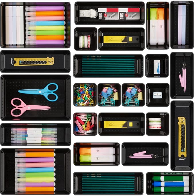 Set van 25 kunststof lade organizers zwart