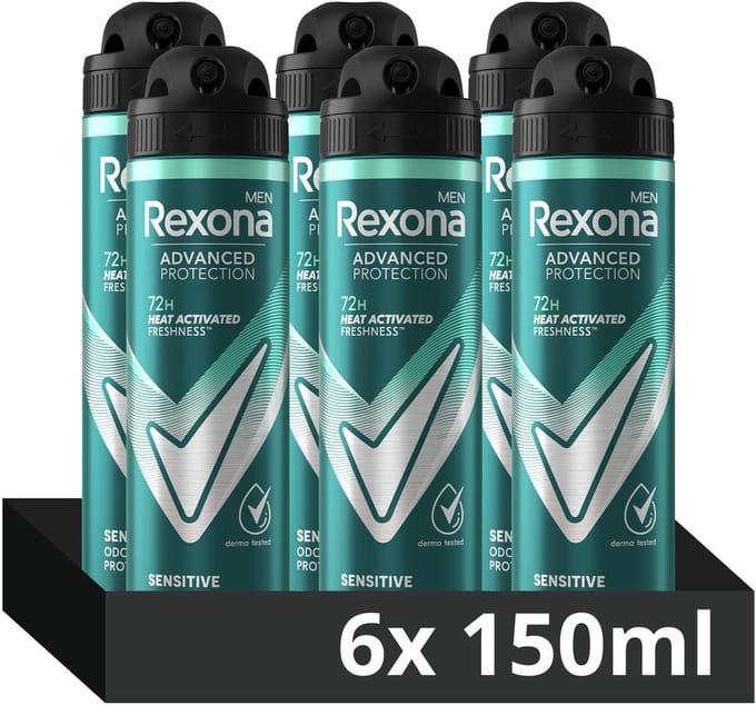 Rexona - Anti-transpirant Deodorant Spray - Men Advanced Protection - Sensitive - 6 x 150 ml - Voordeelverpakking