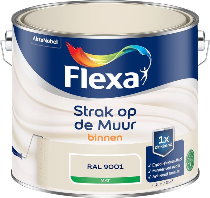 Flexa Strak Op De Muur Muurverf - Mat - Crème Wit / Ral 9001 - 2,5l