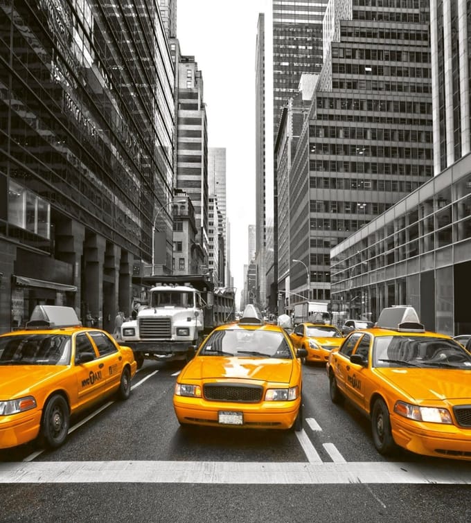 Fotobehang - Yellow Taxi 225x250cm - Vliesbehang